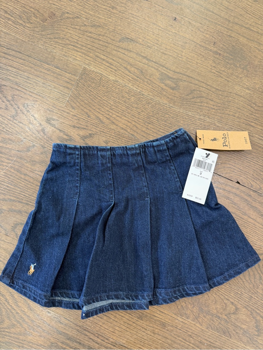 Ralph Lauren Girls' Navy Blue Pleated Denim Skirt
